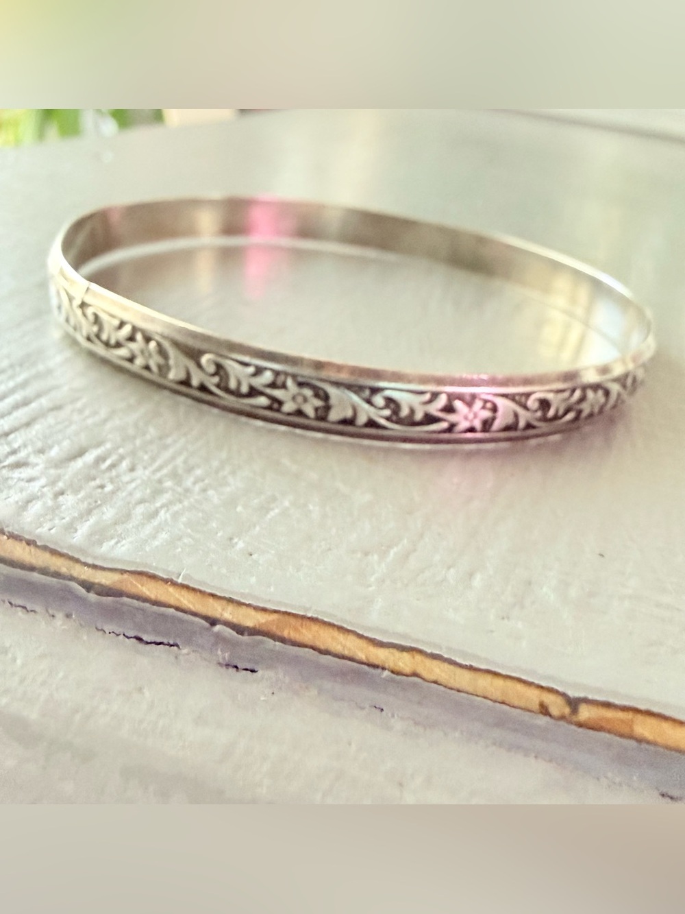 Sterling Silver Floral Engraved Bangle Bracelet